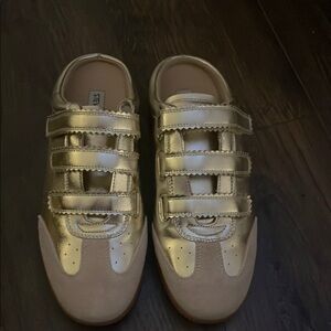 Gold and Beige Velcro Sneakers
